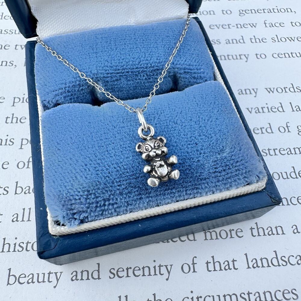 Sterling Silver Teddy Bear Necklace Tiny Minimalist Baby Kawaii 925 Chain 18”